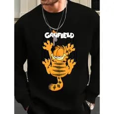 Moletom Careca confortável com gola redonda e design "GARFIELD", perfeita para primavera, outono e inverno