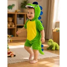 Fantasia Dinossauro infantil Menino Macacão Dino Verde Luxo