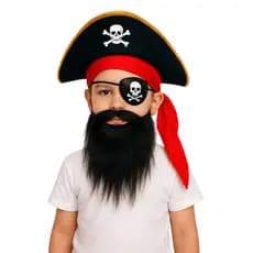 kit fantasia infantil pirata chapéu + barba + tapa olho + bandana