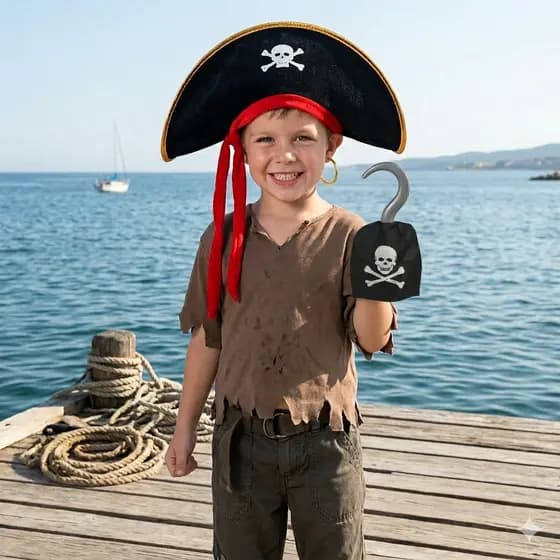 Kit fantasia pirata infantil chapéu + tapa olho + brinco + garra