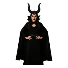 Kit Capa Malévola + Chifre P/ Festas Halloween Cor Preto