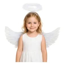 kit asa de anjo infantil branca + aureola tiara anjo branca