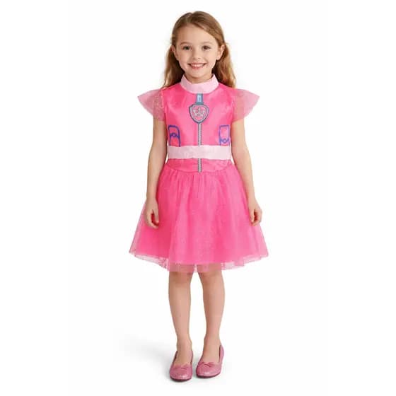 fantasia infantil vestido Skye Patrulha Canina rosa menina para festa aniversario