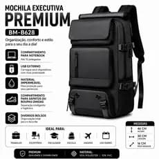 Mochila para Notebook Executiva USB Impermeável Dobrável Viagem Masculina Feminina BM-B628 Premium 46cm