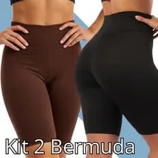 KIT 2 Bermuda Legging Feminino Suplex Cintura Alta Academia Yoga Ciclismo Zero Transparência