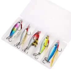 Kit 5 Pçs Isca Artificial Jumping Jig 10g 20g 30g Slow Jig Metal Pesca Mar Ideal Robalo Tucunaré