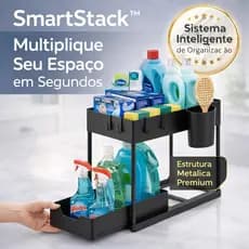 Organizador Multiuso 2 Andares Com Bandeja Deslizante na cor preta