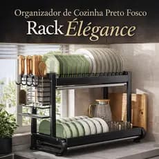 Escorredor de Louças de Bancada Duplo Andar – Organizador de Cozinha Preto Fosco Rack Élégance