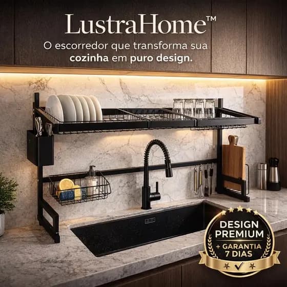 Escorredor de Louça Grande 2 Andares Preto Antiferrugem com Porta Talheres Organizador de Cozinha