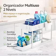 Organizador Multiuso Plastico 2 Andares Com Bandeja Deslizante Branco Pratico Funcional