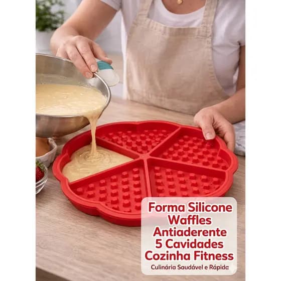 Forma Silicone Silicone Waffles Antiaderente 5 Cavidades Cozinha Fitness