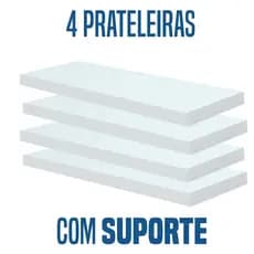 Kit 4 Prateleiras Mdf Branca de Parede 30x10 Com Suporte