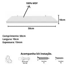 kit 4 prateleiras branca 50x10 Mdf 15mm acompanha kit instalação