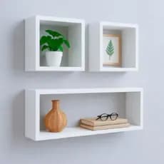 Kit prateleira 2 pç 20x20 1 p 50x25 nichos Mdf branco multiuso organizador banheiro