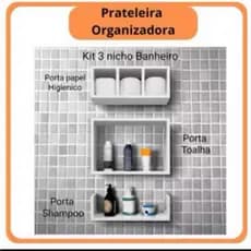 kit Multi uso banheiro organizador Mdf branco e preto