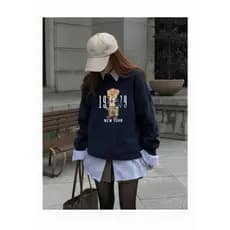 Moletom Feminino Algodão Flanelado Sem Capuz Urso Bear Blusa De Frio Tendência Casual Blogueira Casaco Outono Inverno