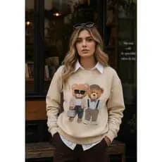 Moletom Feminina Blusa De Frio Suéter  Bear Urso Polo Bloguerinha Tendência 2026 Outono Inverno