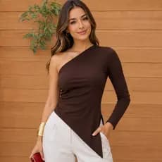 Blusa Feminina Manga Longa Assimétrica Outono Inverno Mula Manca