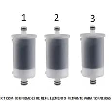 Refil Universal para Filtro de Torneira, kit com 3 unidades de Refil carvão ativado para torneira