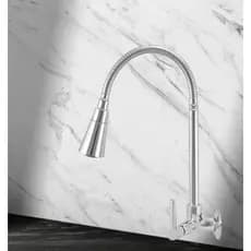 Torneira Para Cozinha Cromada de Parede, Torneira Com Flexível de Inox, Torneira Gourmet Duplo Jato Chuveiro Cromado