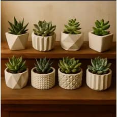 KIT 8 UNIDADES DE VASINHO DECORATIVO DE GESSO, CACTUS E PLANTAS ARTIFICIAS.