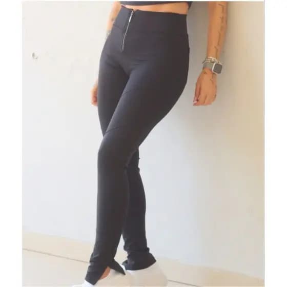 Calça Legging Skinny Preta Confortável Estilo Com Fio Emana