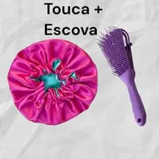 Kit Touca Cetim Dupla Face Ajustável Proteção + Escova Polvo Ideal Para Cabelo Cacheado Crespo