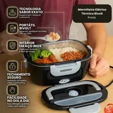 Marmiteira Elétrica Térmica Bivolt - Preta,Marmiteira Elétrica Automática Bivolt Tomada Lancheira Térmica Aquecedor De A