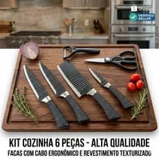 Jogo Facas 6 Peças Inox Cabo Ergonômico Completo/Cortar verduras/churrasco/Descascar/desoçar/cortar Legumes
