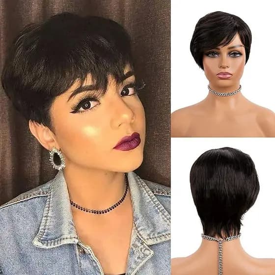 peruca cabelo humano Perucas Curtas De Cabelo Humano Para Mulheres Negras Corte De Feitiçaria
