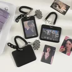 1Pc Ins Simplicidade Kpop Photocard Titular Cor Preta Moda Foto Cartão Capa Caso Com Chaveiro