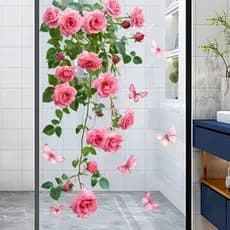 1PC Flor Videira Janela Decalque Rosa E Borboleta Adesivo Para Banheiro Sala De Estar Quarto Decoração Da Porta Vidro