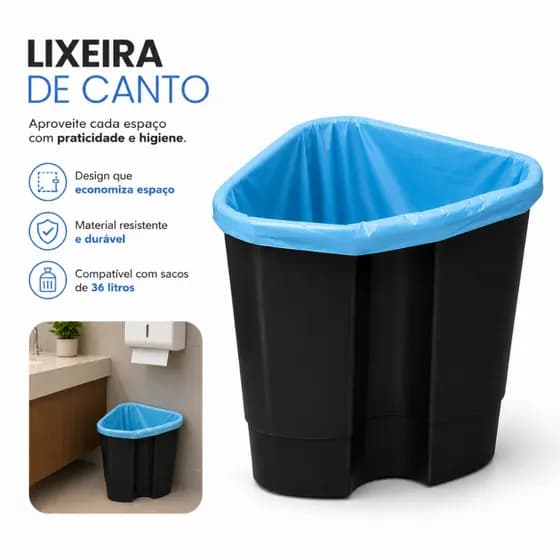 Lixeira de Canto 36L Litros Cesto Multiuso Organizador Resistente Grande Banheiro Quintal 15Kg