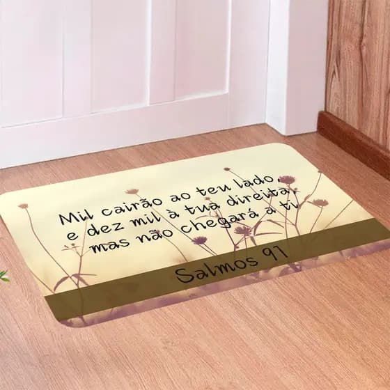 Tapete Para Porta Decorativo Salmos 91 Mil Cairão ao Teu Lado