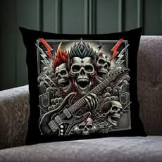 Capa para Almofada Decorativa Caveiras e Guitarras