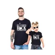 Kit Tal Pai Tal Filha Camisetas Eu Curto Rock 100% Algodão - Unissex