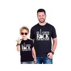 Kit Tal Pai Tal Filho Camisetas Eu Curto Rock Gola c/ Elastano - Unissex