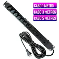 Régua Rack 19" - 12 Tom.10A [ Cabo 1m / 3m / 5m  ] Filtro de Linha Profissional