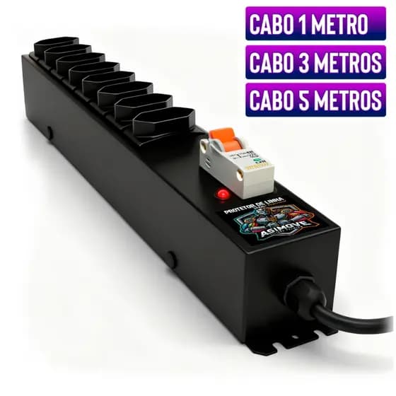 Filtro Linha 8 Tomadas 20A Cabo 1mt | 3mt | 5mt Proteção Eletrostática [ASIMOVE PREMIUM]