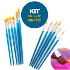 Kit 06 I 12 Pincéis de Pintura Artesanato Ponta Fina Redonda e Chato Achatado