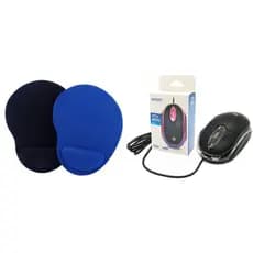 Kit  Mouse Pad com Apoio para Pulso + Mouse com fio USB óptico com Led Exbom MS-9