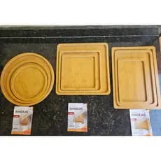Kit Bandejas MDF Estilo Bambu Redonda, Quadrada ou Retangular 33cm 29cm 23,5cm 19cm