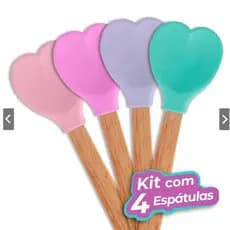 Espátula Colher De Silicone Coração Cabo Bambu 27cm