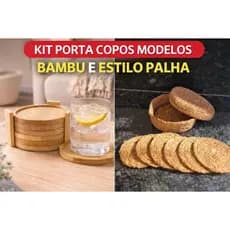 Kit c/6 descanso porta copo de palha ou bambu 10cm para mesa com suporte para guardar
