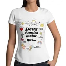 Camiseta Cristã Feminina Deus É Muito Maior Moda Gospel