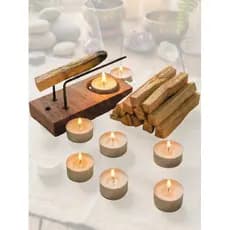 Incensário Palo Santo Peruano Suporte Madeira E Vela Reiki Zen Esotérico Portátil Prático Defumação