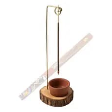 Incensário Vertical Invertido Luxo Suporte Barro Com Incenso Madeira Artesanal Natural Rústico Decor