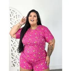 Pijama Baby Doll Plus Size Feminino Estampado Fresquinho Canelado Short Doll Roupa de Dormir