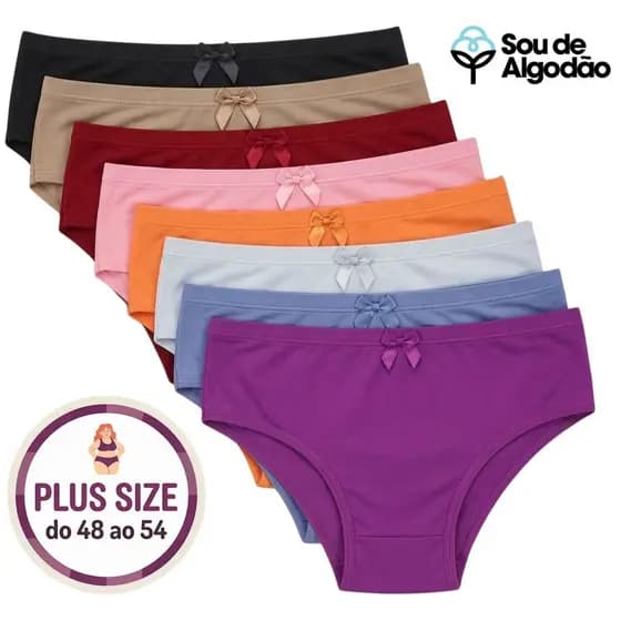 Kit Calcinha Plus Size Algodão Calçola Cintura Alta Senhora Conforto Feminina