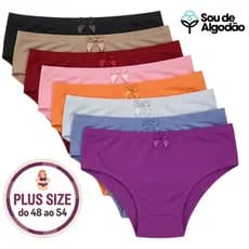 Kit Calcinha Plus Size Algodão Calçola Cintura Alta Senhora Conforto Feminina